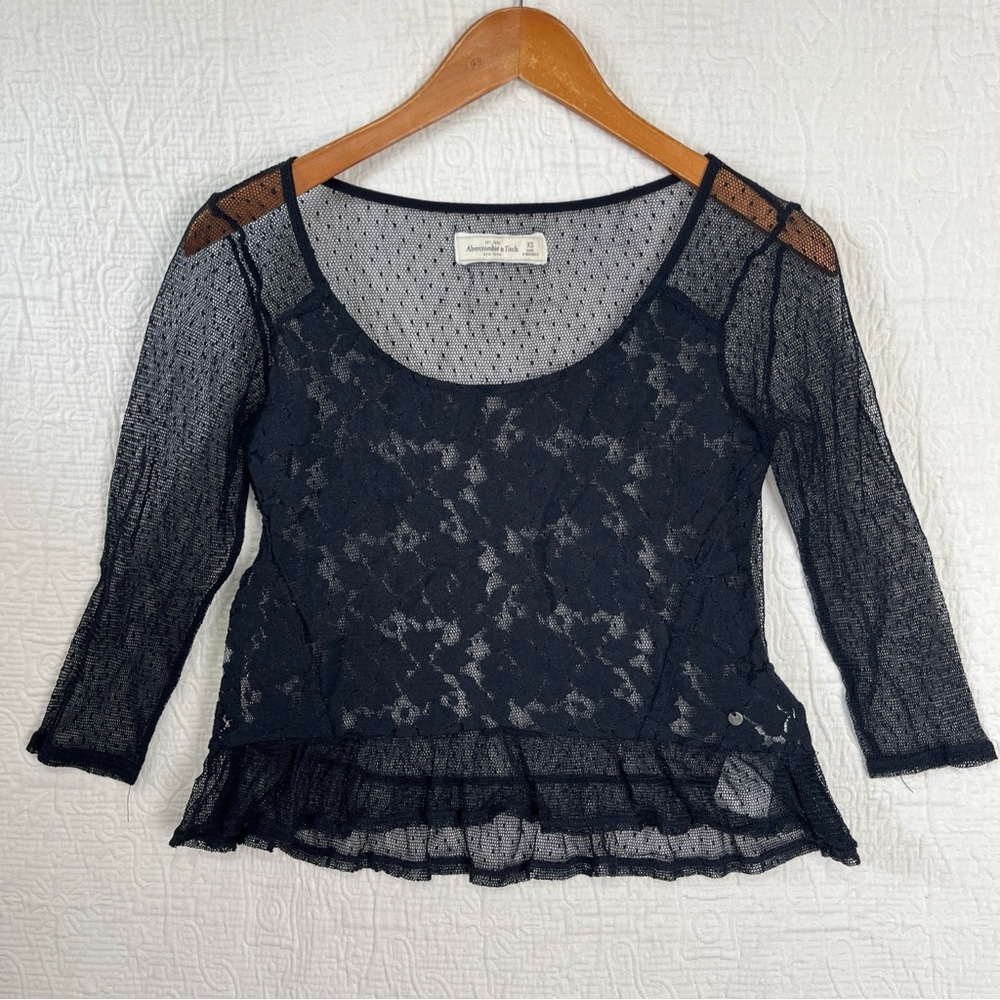 Abercrombie Fitch Sheer Lace Top Women XS Black Cropped Whimsigoth Fairy Witchy